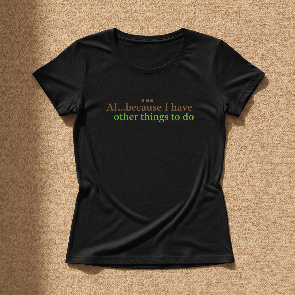 AI...Because I Have Other Things To Do fitted tee in black, with the slogan AI...because I have other things to do in tan and green lettering, laid flat