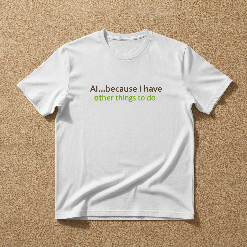 AI...Because I Have Other Things To Do tee in white, with the slogan AI...because I have other things to do in gray and green lettering, laid flat