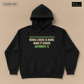 Being A Boss Is Hard hoodie in black, front view, printed with BEING A BOSS IS HARD. MAKE IT EASIER. AUTOMATE IT. in cream and green