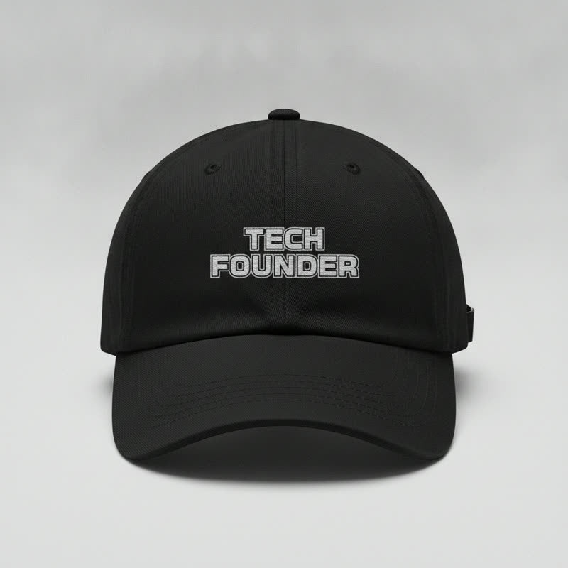 Black baseball cap embroidered with TECH FOUNDER, adjustable one size unisex fit