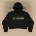 Make AI Work For You cropped hoodie in black, with STOP FEARING IT. START BOSSING IT. and MAKE AI WORK FOR YOU in a caution striped box, laid flat